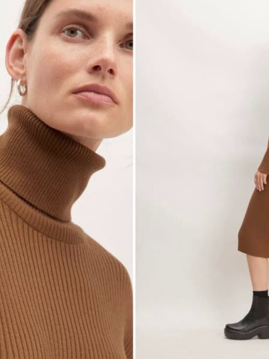 Everlane The Cotton-Merino Turtleneck Dress / Rich Camel / Small - Picture 3 of 7
